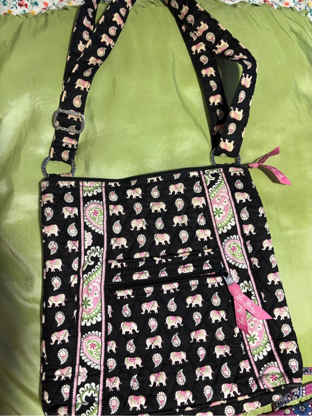 Vera Bradley Black Crossbody with Pink & Cream Elephant Print